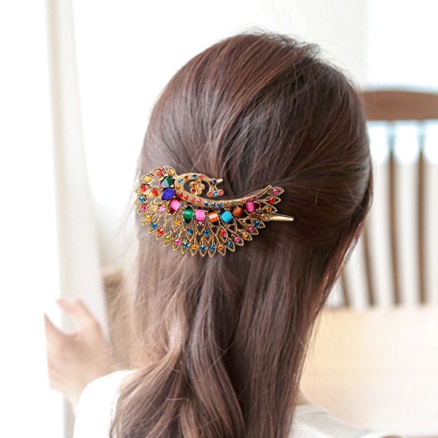 Kẹp Tóc Đuôi Công Bằng Hợp Kim Đính Đá Phong Cách Cổ Điển Cho Nữ
