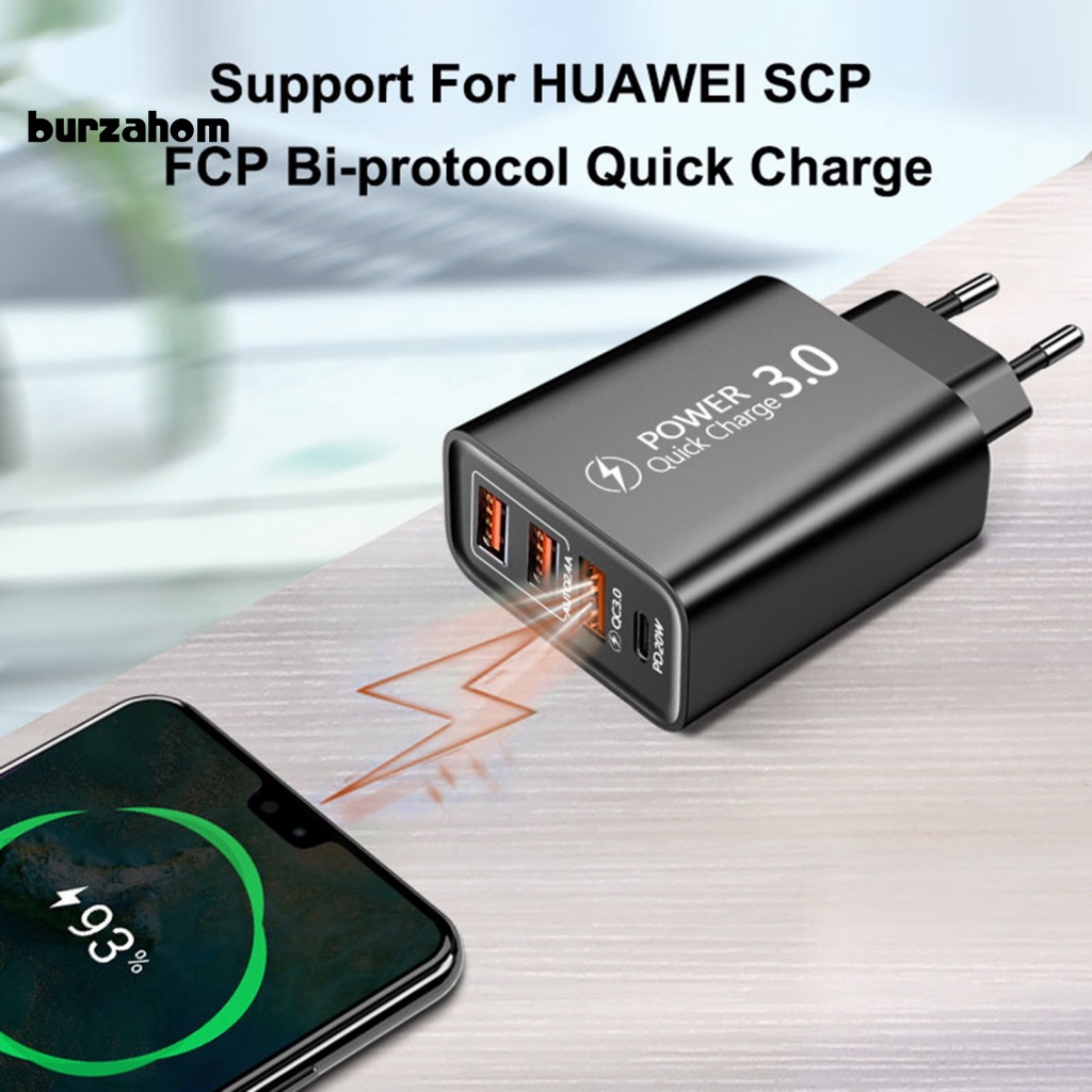 Bộ Chia 3 Cổng Sạc USB Và Type-C Phích Cắm EU Đa Năng Cho Điện Thoại