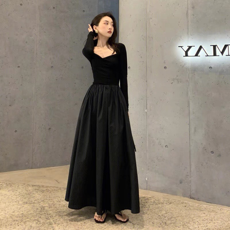 Váy Cổ U Bồng Xòe Dài Tay, Đầm Thu Đông Có Túi - Do Do Dress
