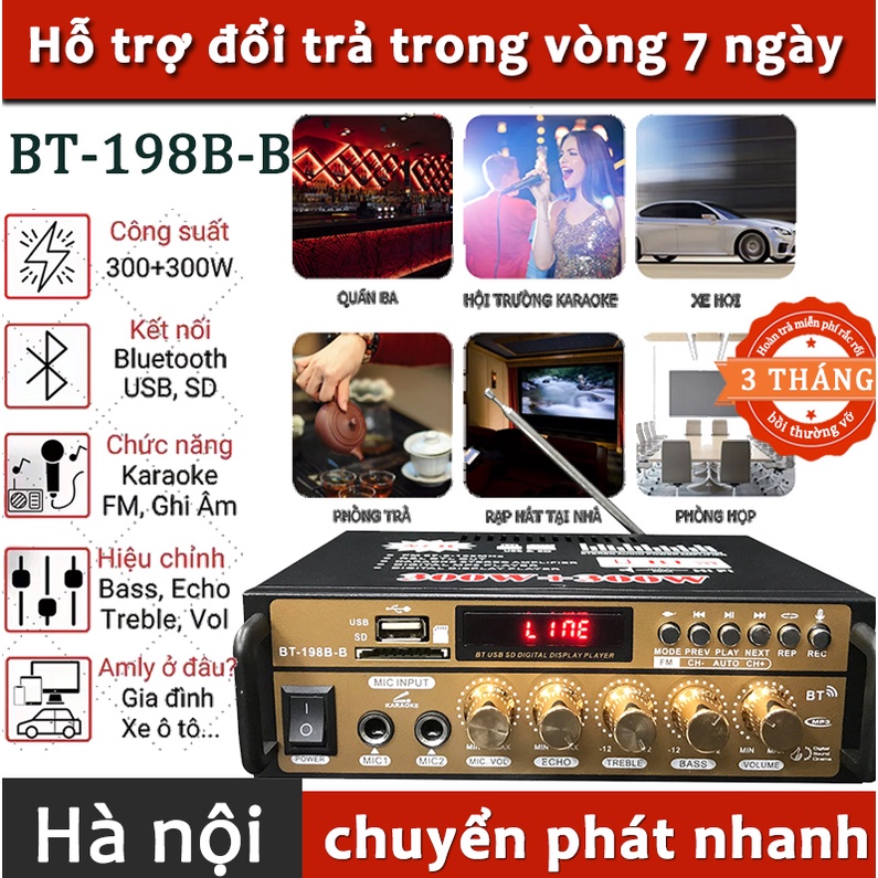 Amply karaoke , âm ly mini bluetooth BT-198B hàng cao cấp tiếng ra 2 vế , chức năng đa dạng , Âm li Công Suất Lớn