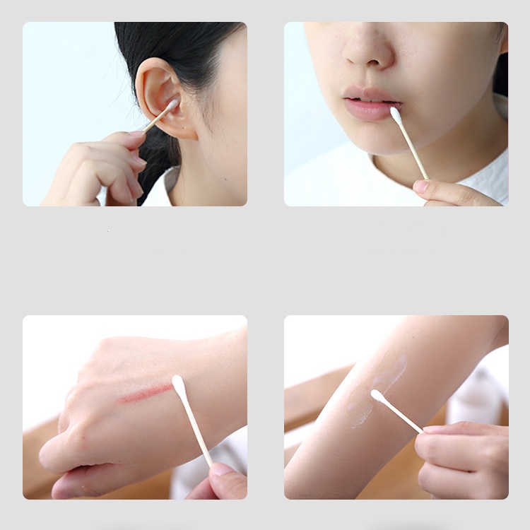Hộp 100 Tăm Bông Hai Đầu Bằng Cotton / Tre Chất Lượng Cao