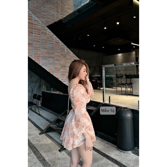 Váy tơ hoa cup ngực hở lưng