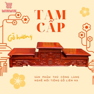 Bục tam cấp gỗ, tam sơn kê bát hương trên ban thờ, sản xuất thủ công làng nghề đồ gỗ truyền thống Liên Hà