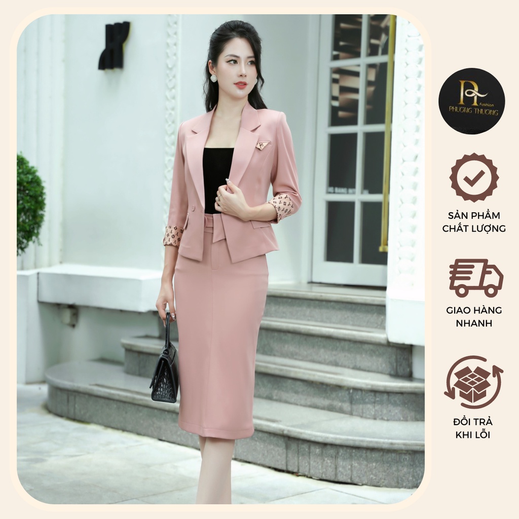 Set vest nữ chân váy công sở hàng thiết kế, Bộ vest nữ công sở chiết eo nhẹ tôn dáng sang trọng