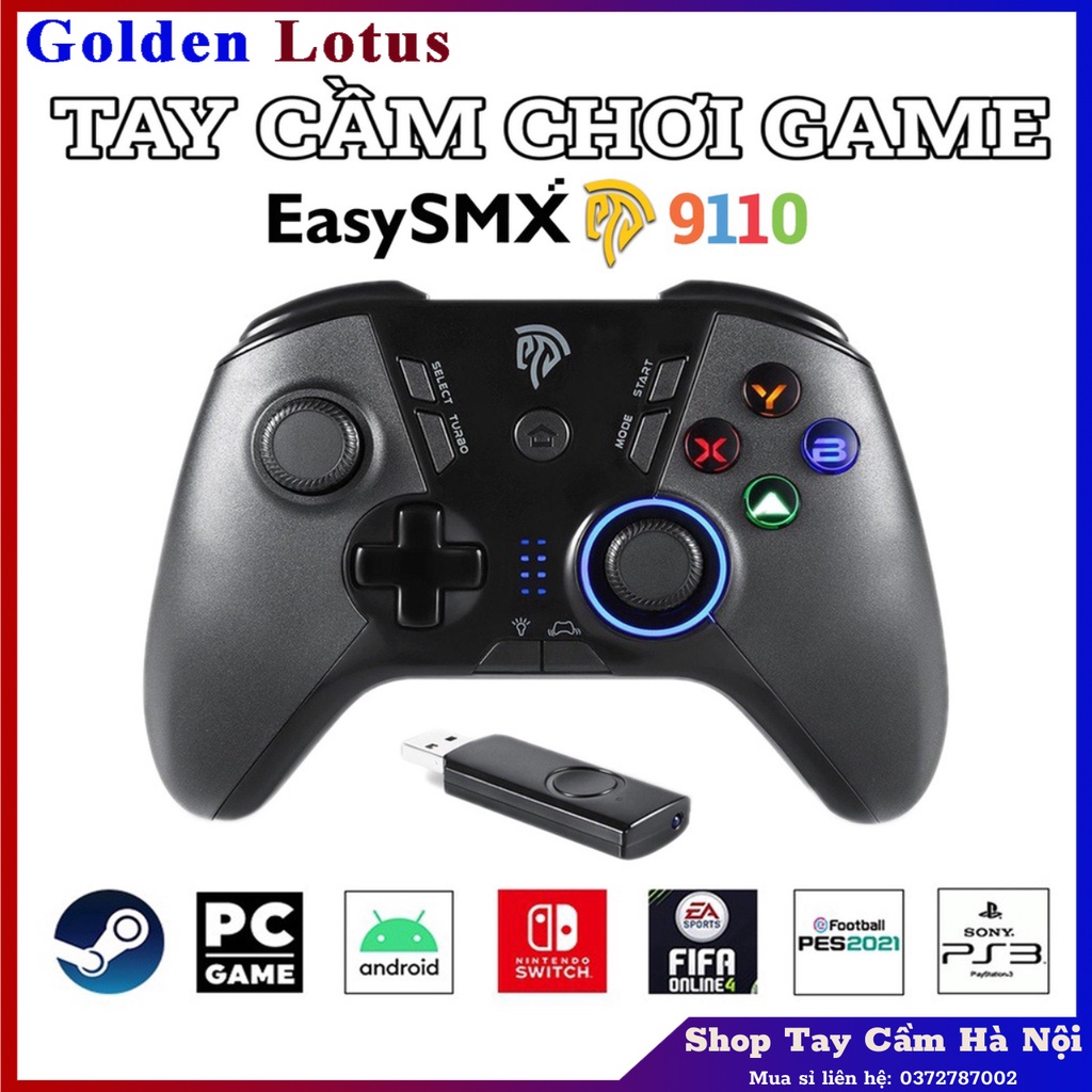 🎁𝓣ặ𝓷𝓰 𝓴è𝓶 𝓤𝓢𝓑🎁 Tay cầm không dây có rung Laptop, PC, điện thoại, ipad Tay cầm Easy SMX 9110 Full BOX