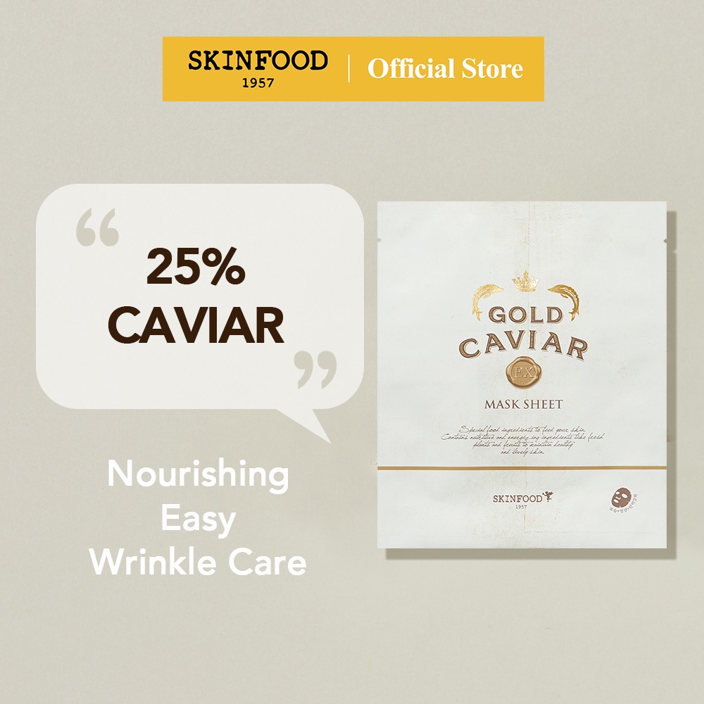 Mặt nạ giấy SKINFOOD Gold Caviar EX Lifting & Moisturizing Mask Sheet 25g nuôi dưỡng chăm sóc tạo độ đàn hồi cho da