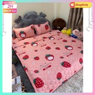 Ga Trải Giường bo chun[1m4x2m,1m5x2m,vải cotton poly[SHOPLIVIA]-mẫu dâu tây nhật
