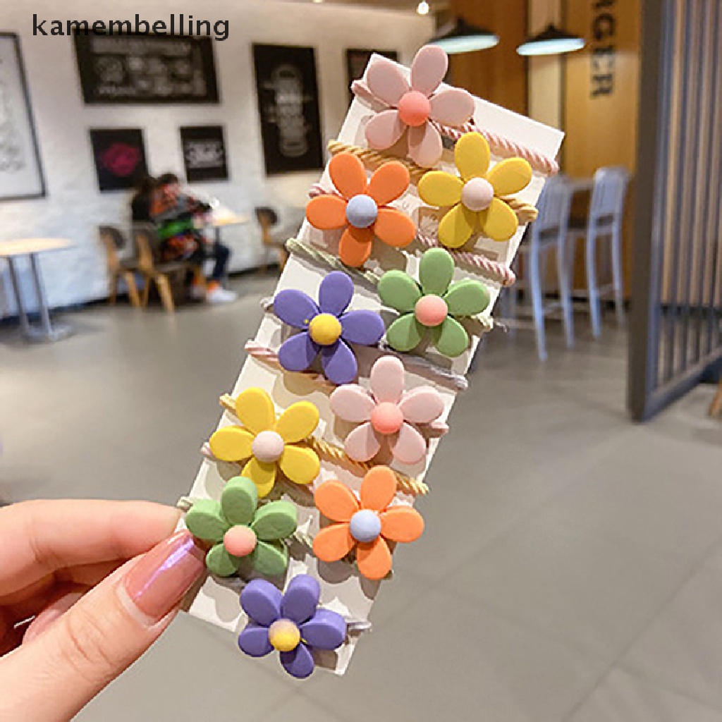 Set 10 Dây Cột Tóc Co Giãn Đính Hoa / Trái Cây Dễ Thương Cho Bé Gái