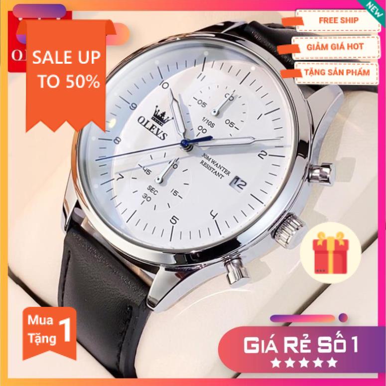 OLEVS 2880 Đồng hồ nam chính hãng Dây da có chức năng Lịch chống nước phát sáng Mặt số