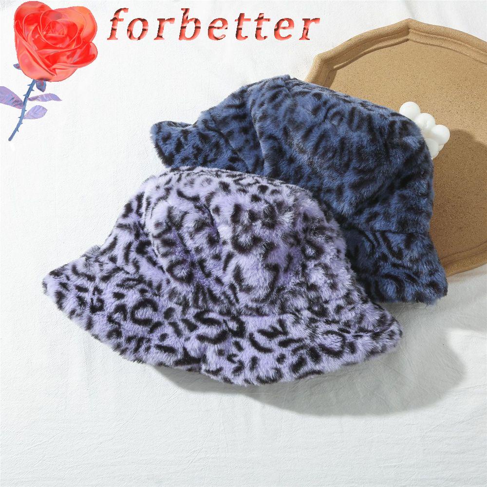 Mũ bucket lông giả mềm mại giữ ấm họa tiết da báo phong cách Hàn Quốc thanh lịch có thể điều chỉnh cho nữ