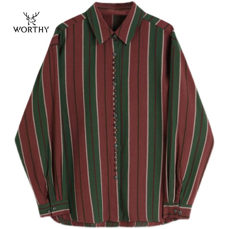 Áo Sơ Mi Dáng Rộng Họa Tiết Kẻ Sọc Phong Cách Anh Quốc Cổ Điển Thời Trang Xuân Thu 2022 Mới Cho Nữ