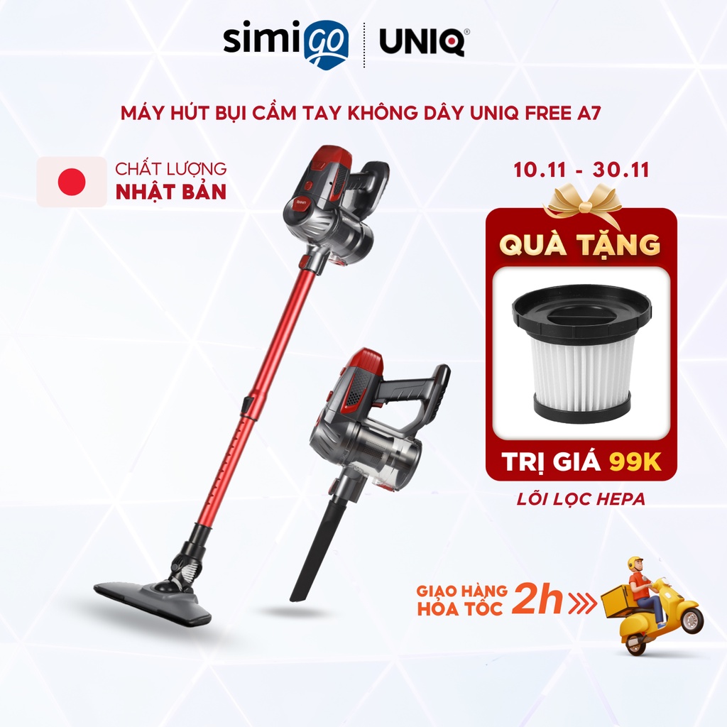 Máy hút bụi cầm tay không dây UNIQ Free A7 đa năng gia đình mini pin sạc hút giường đệm nệm sofa xe hơi lực hút mạnh