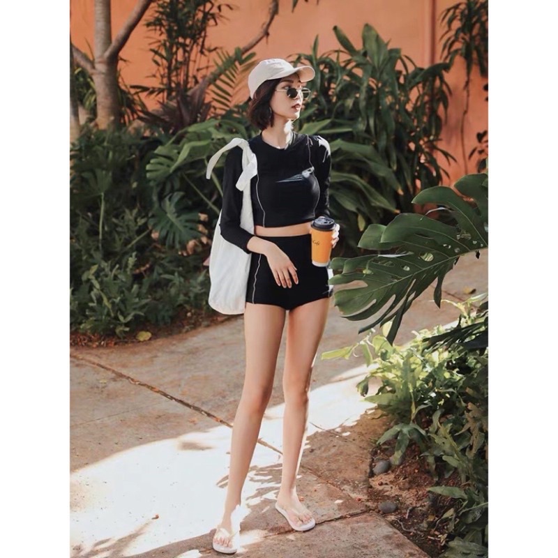Bikini, đồ bơi 2 mảnh dài tay năng động, dáng thể thao phong cách Hàn Quốc