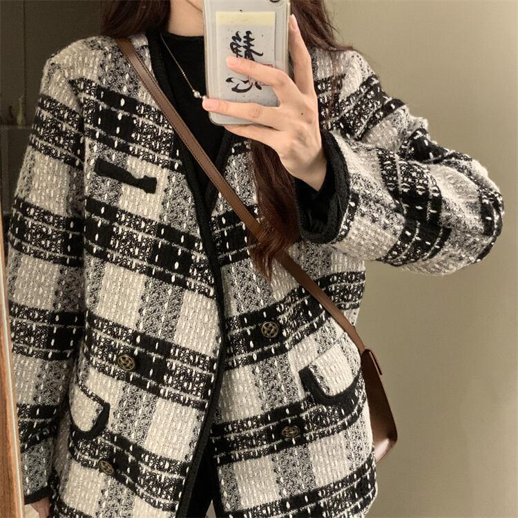 Áo Khoác Tweed Cao Cấp Tay Dài Dáng Rộng Thời Trang Thu Đông 2022 Mới Mẻ