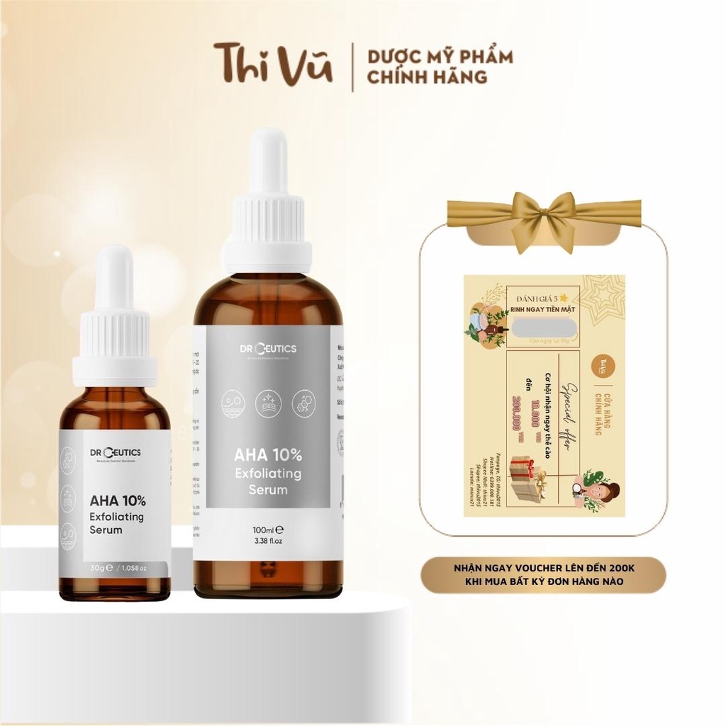 Tinh chất Serum AHA DrCeutics Tẩy Da Chết Làm Sáng Và Giảm Lão Hóa Da AHA 10% Exfoliating 30ml