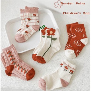 Set 5 đôi tất/vớ cotton phong cách hàn quốc họa tiết hoa vintage dễ thương cho bé gái 1 đến 8 tuổi