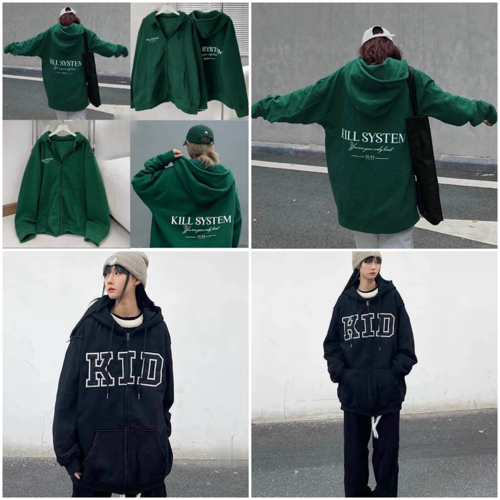 Áo Khoác Nỉ KILL SYSTEM - KID Nón Mũ 2 Lớp Nam Nữ Mặc - FREESHIP Hoodie Có Khóa Kéo ZiP Thu Đông Chống Nắng