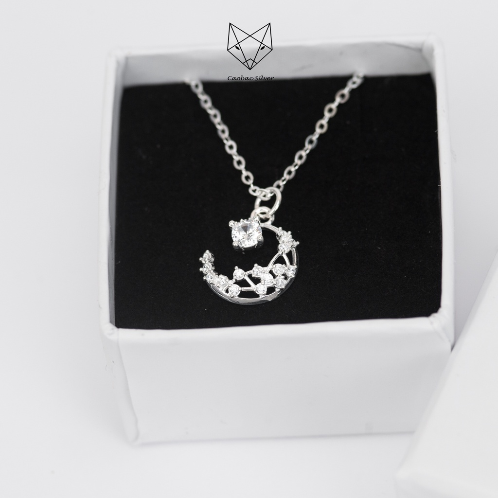 Dây Chuyền Bạc Ta Nữ CaoBac Silver Trăng Sao Ổ Đá Thiết Kế Hoạ Tiết Đơn Giản Lấp Lánh Dành Tặng Cho Bạn Gái
