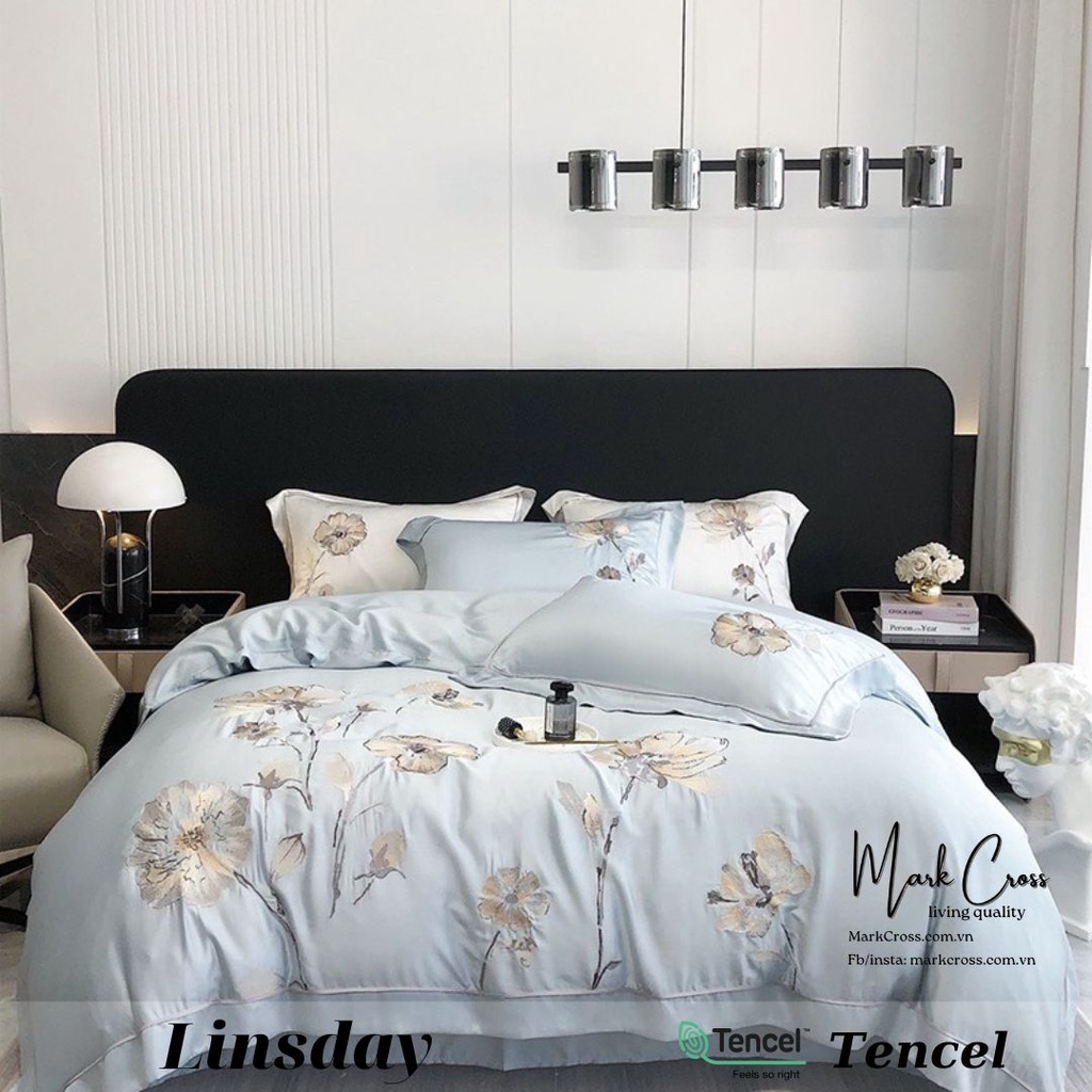 Linsday set - Bộ Chăn ga cao cấp Mark Cross Tencel 80s thêu họa tiết