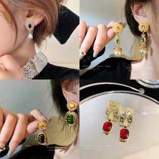 1 đôi bông tai ngọc trai tròn xếp ly kiểu pháp cổ điển thời trang