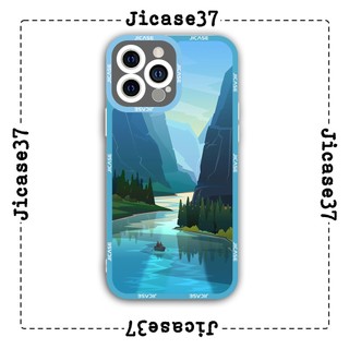 Ốp lưng iphone và samsung xiaomi oppo cạnh vuông Jicase Sông nước và đồi núi