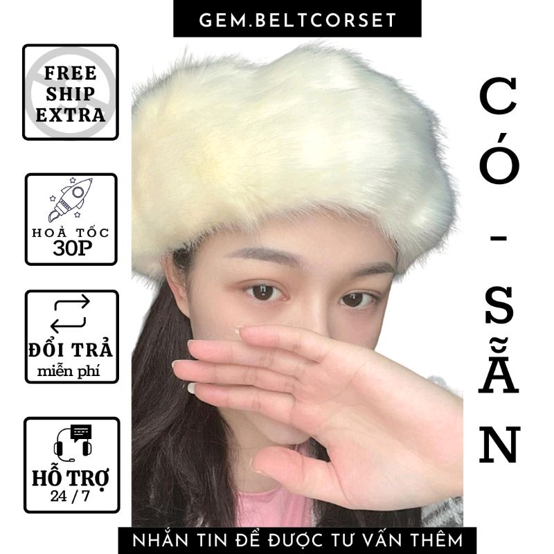 Mũ lông giữ ấm tai thiết kế thời trang dành cho nữ, mũ lông boho, băng đô lông Mông Cổ