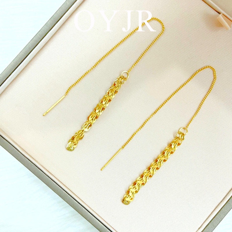 Khuyên tai OYJR dáng dài bằng titan mạ vàng 18K chống gỉ phong cách Hàn Quốc thời trang cho nữ