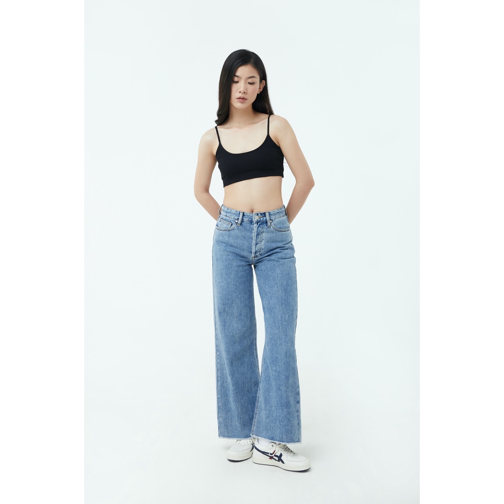 TheBlueTshirt - Quần Jeans Nữ Ống Loe Màu Xanh Đậm - City Wide Leg Jeans - Vintage Wash