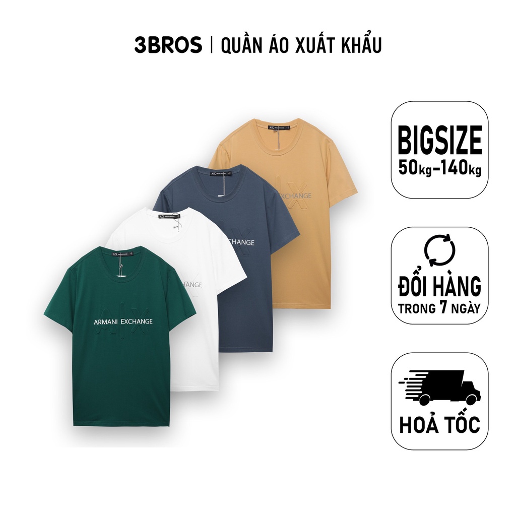 Áo Thun Nam In Dập nổi sang trọng xuất dư chất cotton 4 chiều mềm mịn cao cấp , áo phông nam bigsize trên 100kg- 3bros