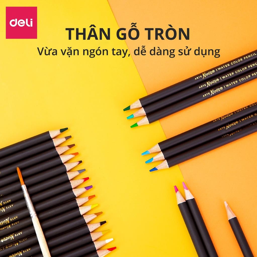 Bút chì màu nước cao cấp Deli 24 - 36 - 48 màu/ hộp kèm bút lông - 6518/6519/6520 .