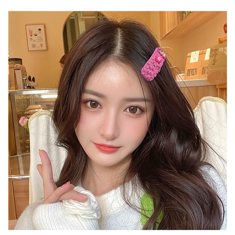 Kẹp Tóc Hình Trái Dâu / Gấu Hoạt Hình Bằng Lông Cừu Dễ Thương Xinh Xắn