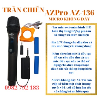 Az136 UHF Wireless Micro AZPRO AZ-136 ,bộ 1mic không dây bluetooth karaoke