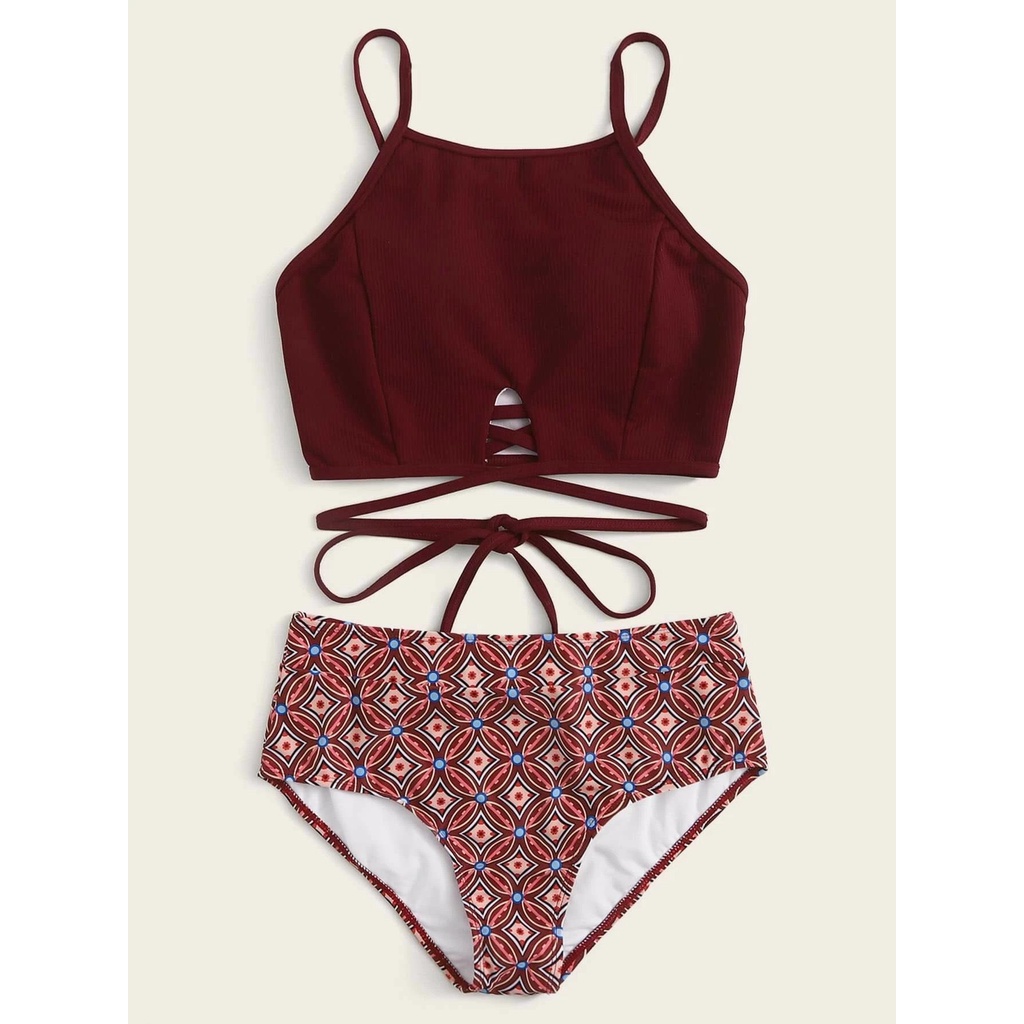 Sét áo tắm cổ yếm 2 mảnh đi biển phong cách Vintage BH01