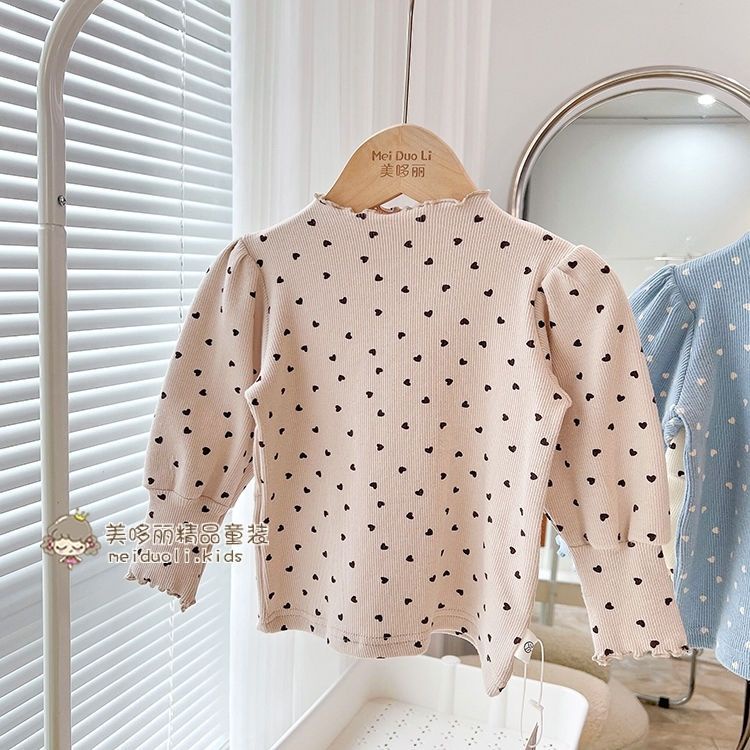 Áo Thun Tay Phồng Cổ Cao Co Giãn Phong Cách Hàn Quốc Thời Trang Mùa Thu Mới Dành Cho Bé Gái