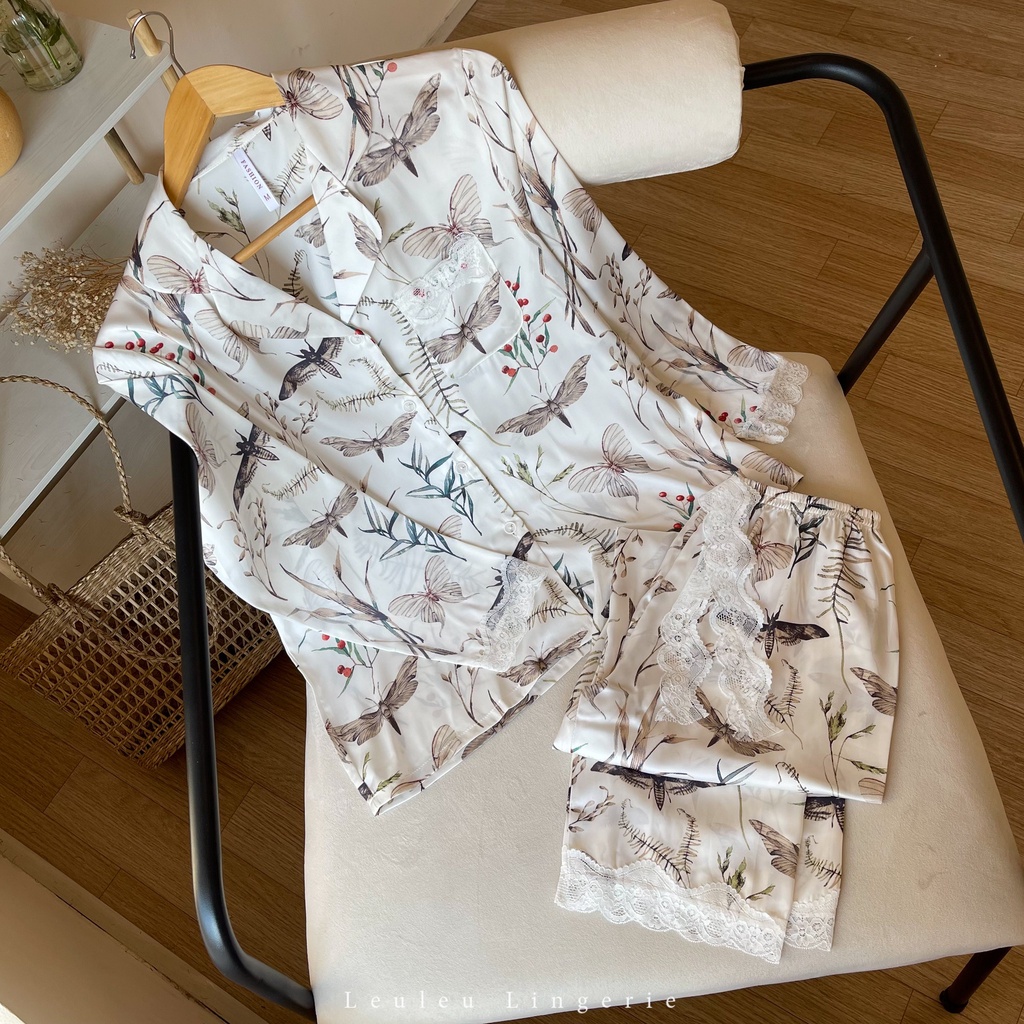 PYJAMAS LỤA TAY DÀI QUẦN DÀI HỌA TIẾT SANG CHẢNH LEULEU.LINGERIE