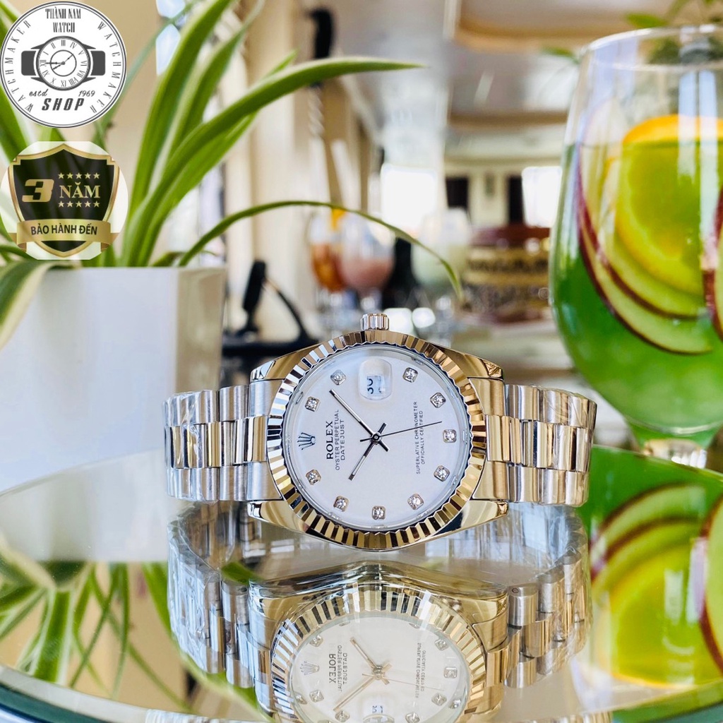 Đồng hồ nam Rolex, viền dập vân phay xước kim loại Mặt Sapphire chống xước, chống nước thẻ bảo hành 36 tháng