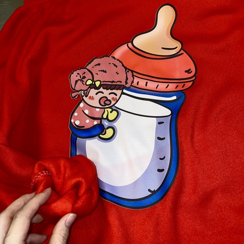 Hoodie Nỉ bông màu đỏ, bình sữa dễ thương CUTEF.07