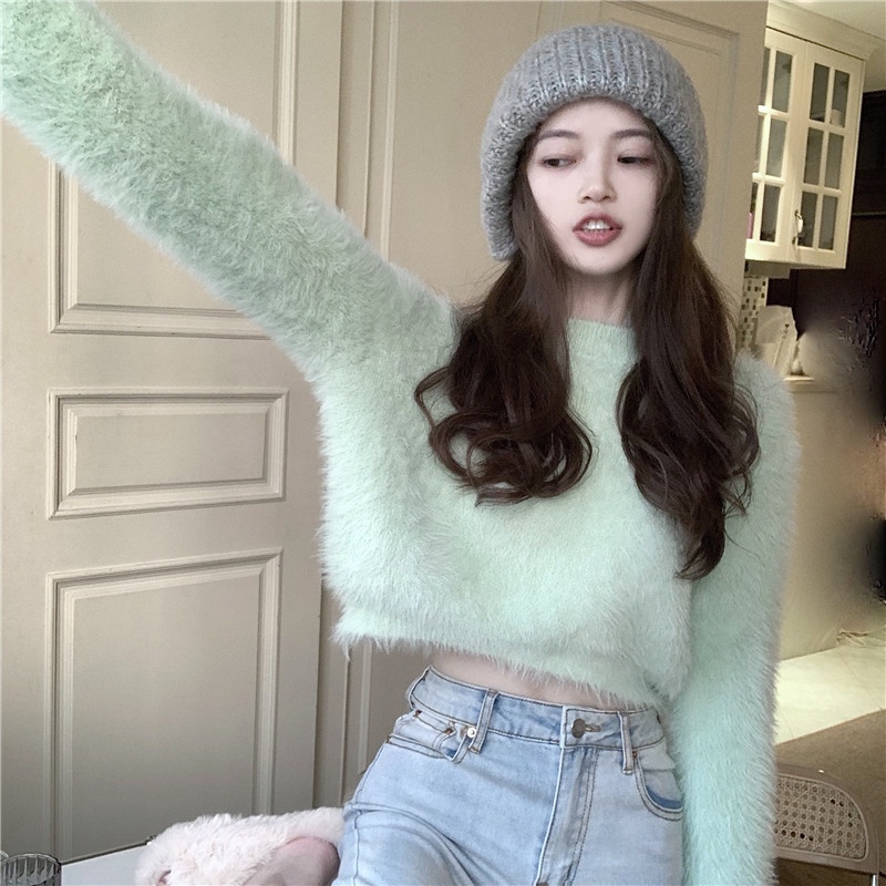 Cocory vn Áo Sweater Dệt Kim Tay Dài Dáng Rộng Màu Trơn Thời Trang Mùa Thu Cho Nữ