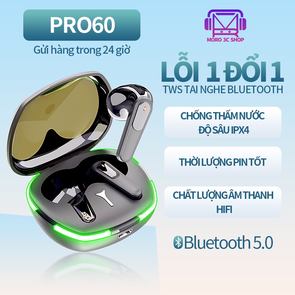 Tai nghe bluetooth không dây PRO 60 TWS V5.0 bass mạnh nút cảm ứng âm thanh HIFI dùng cho samsung và ip và android