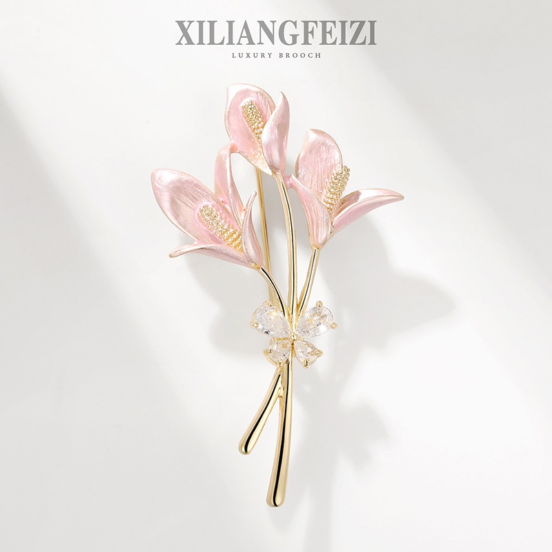 XILIANGFEIZI Trâm Cài Áo Hình Hoa Lily Hồng Tráng Phụ Kiện Quần Áo Phong Cách Dễ Thương