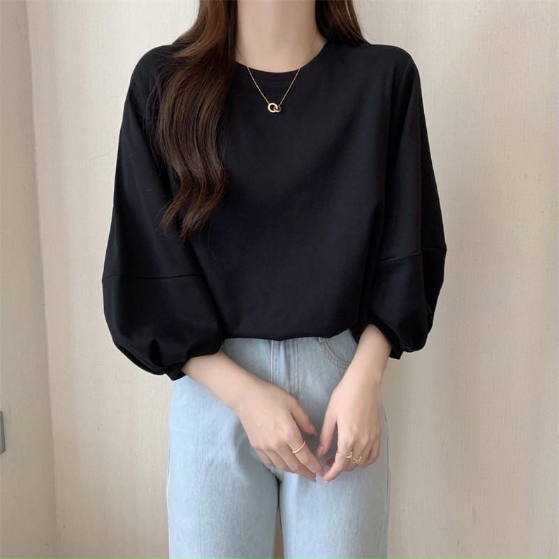 Áo thun SUXI tay dài dáng rộng thiết kế đơn giản dễ phối đồ thời trang xuân thu cho nữ