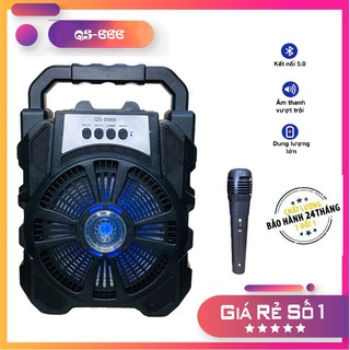 Loa mini bluetooth sách tay qs-666 hát karaoke tặng 1 mic có dây hát siêu hay