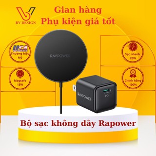 Sạc không dây ravpower rp-wc012, đế sạc không dây nam châm 15w cho androi 10w cho ip kèm củ sạc typec 20w - bv design
