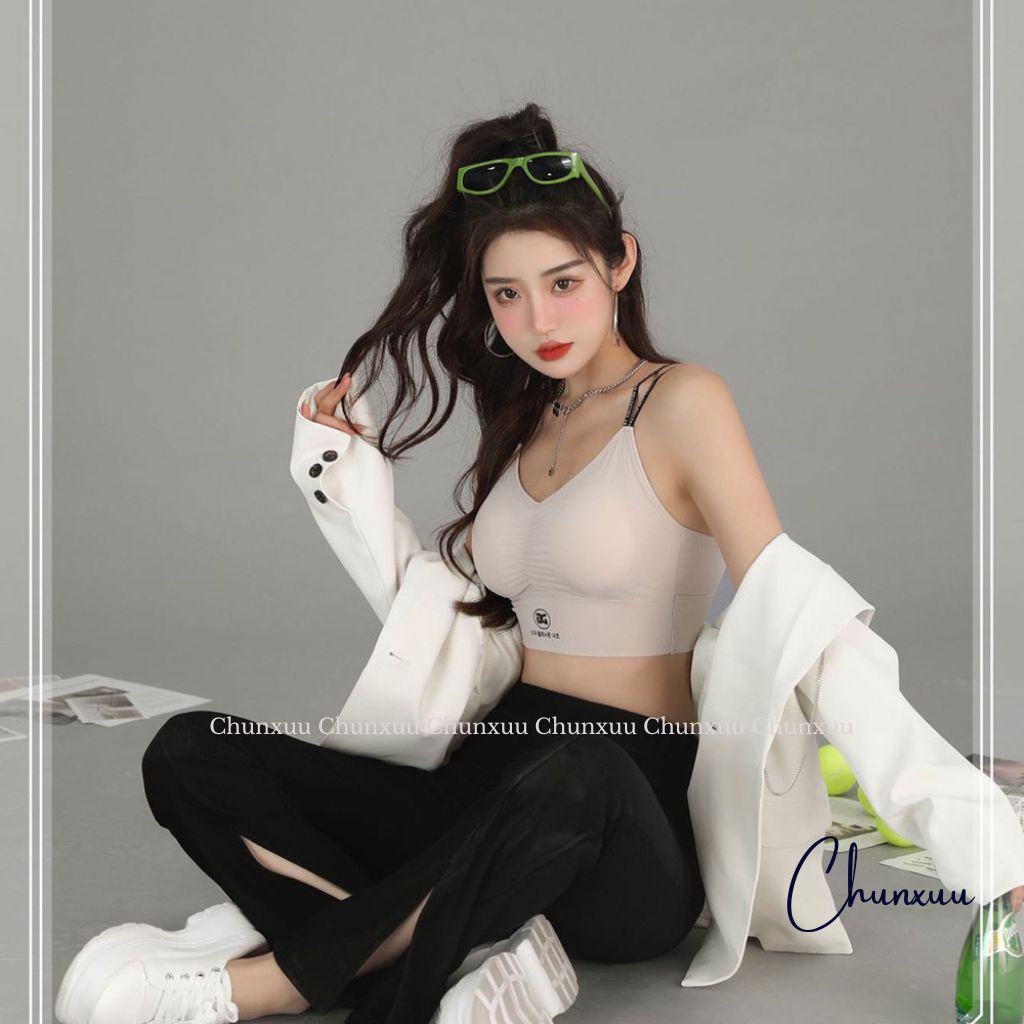 Áo bra nữ CHUXUU vải su lạnh gân tăm co dãn, dây lưng đan chéo phối chữ dáng thể thao trẻ trung năng động- BR23