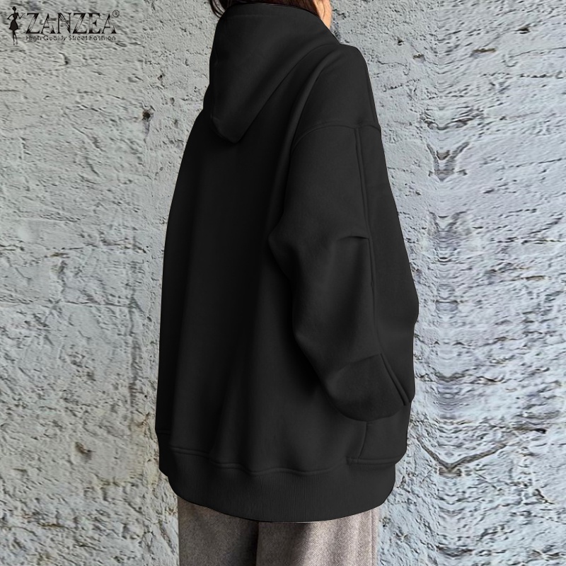 Áo hoodie ZANZEA dài tay màu trơn phong cách Hàn Quốc trẻ trung cho nữ