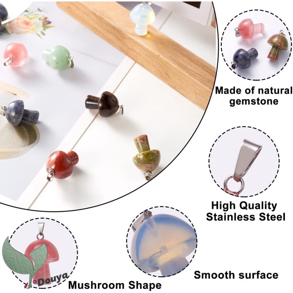 Mặt Dây Chuyền Hình Nấm Bằng Đá Thạch Anh Chakra Reiki Dùng Làm Trang Sức DIY