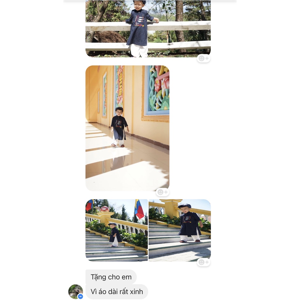 Áo dài bé trai Đại Lộc vải đũi mềm mát thấm hút mồ hôi thêu hình cá