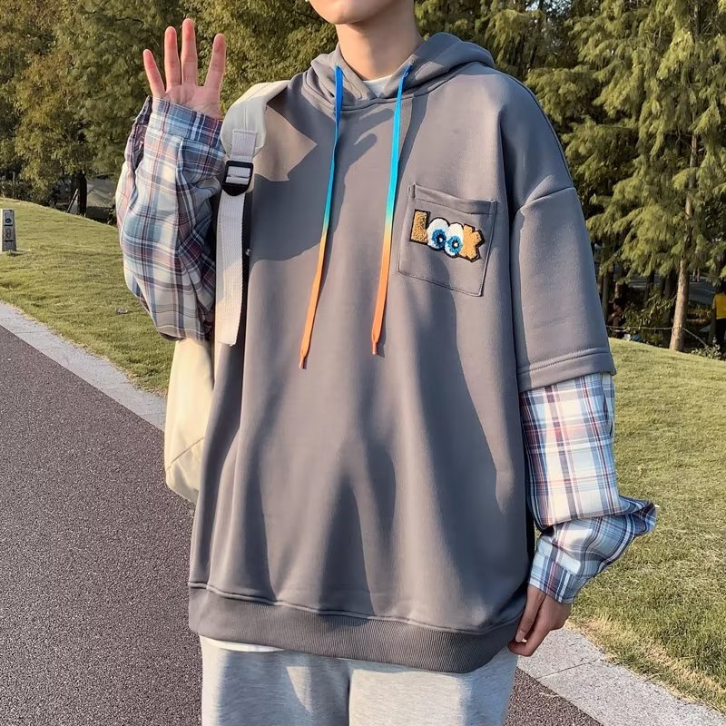 Áo hoodie Giả Hai Lớp Tay Dài Dáng Rộng Phong Cách Đường Phố Mỹ Thời Trang Thu Đông 2022 Cao Cấp Cho Nam