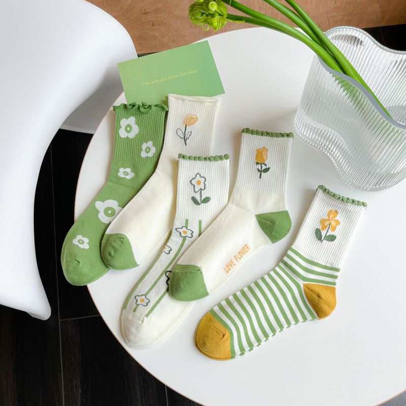 Tất nữ cổ cao hình bông hoa phong cách vintage nhiều màu