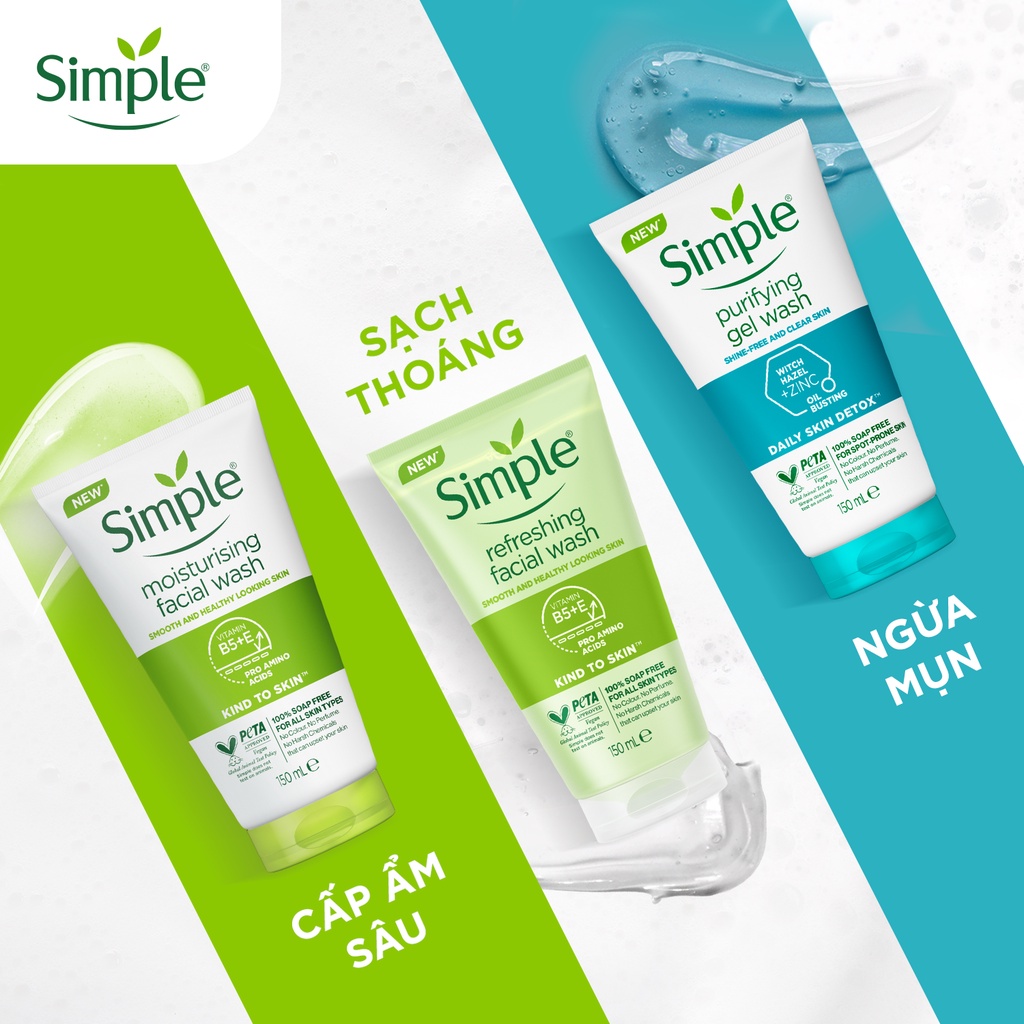 Sữa Rửa Mặt Dịu Nhẹ Cho Da Nhạy Cảm Simple Kind To Skin Refreshing Facial Wash 150ml